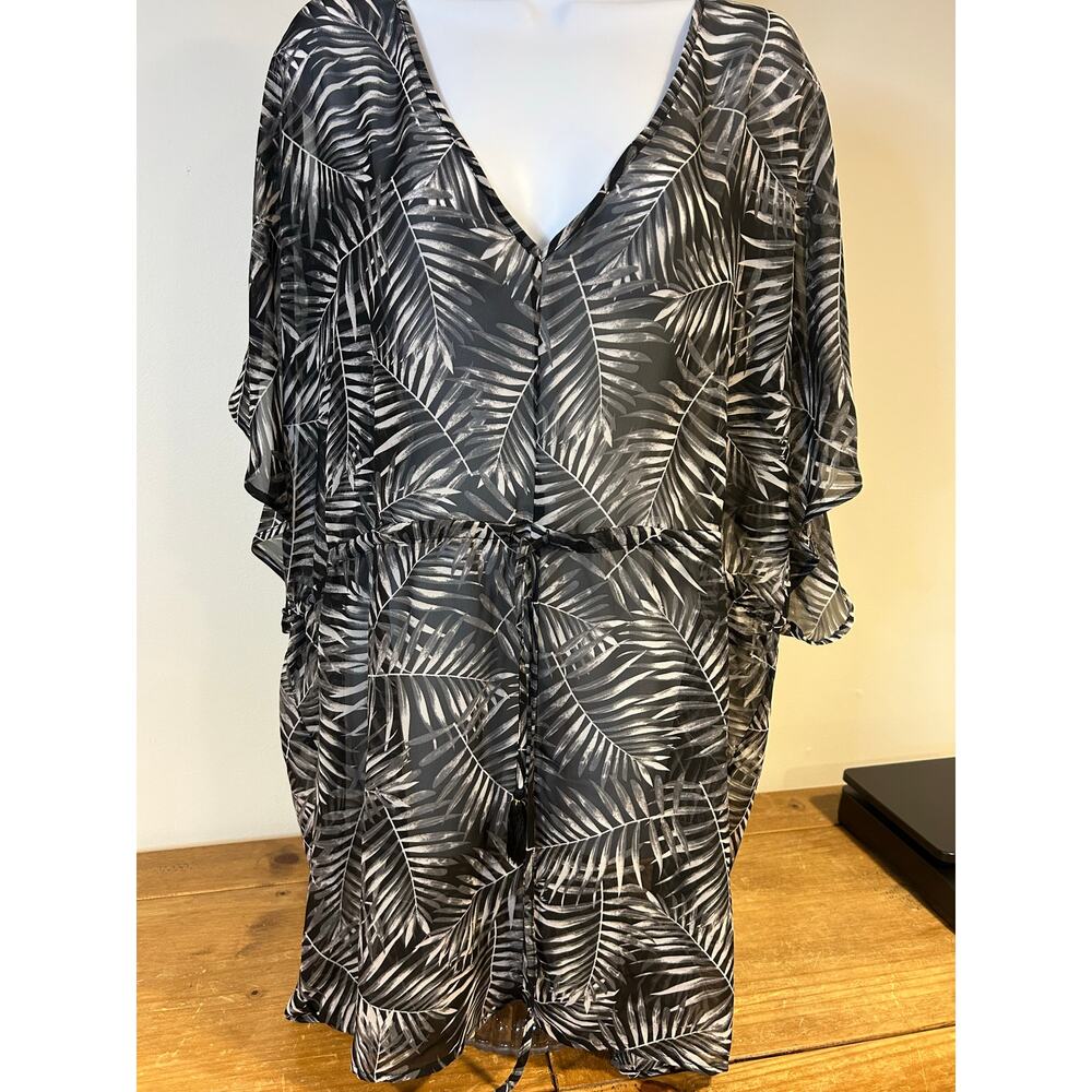 HAWAIIAN TROPIC Sz M Sheer Tropical Print Cover Flutter Sleeve Beach Summer